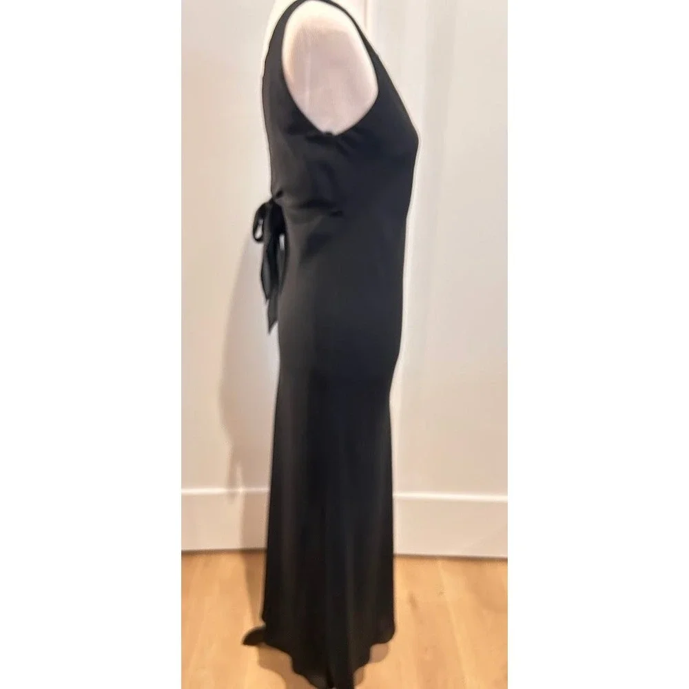 Hampton Nites Black Sleeveless Maxi Gown Deep V-Back Tie Formal Dress Size 8 NWT - Picture 6 of 8